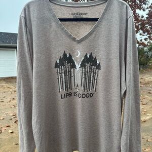 Life is Good TAN Long Sleeve Shirt. V-neck. Looks grey in picture but is tan XXL